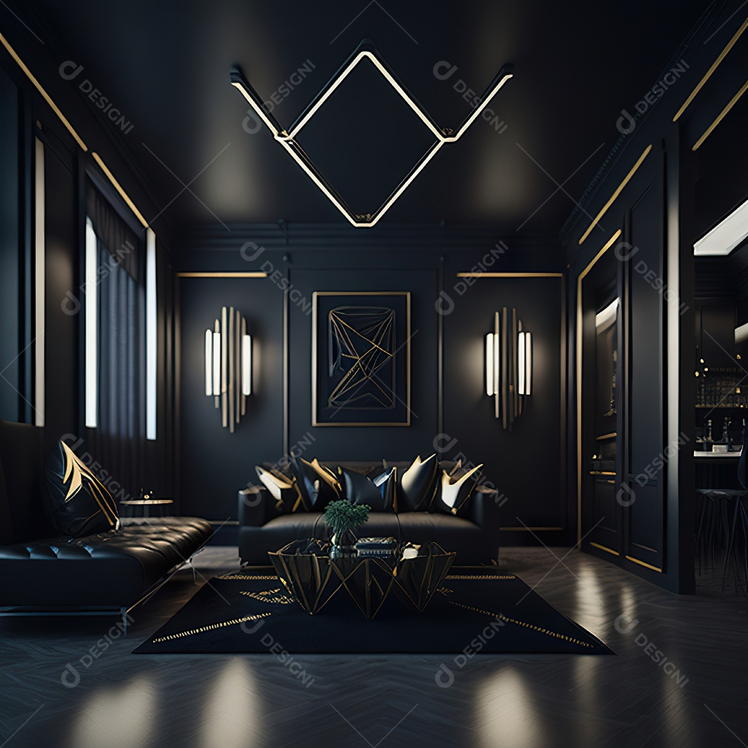 Retrato realista de espaço vital preto dourado