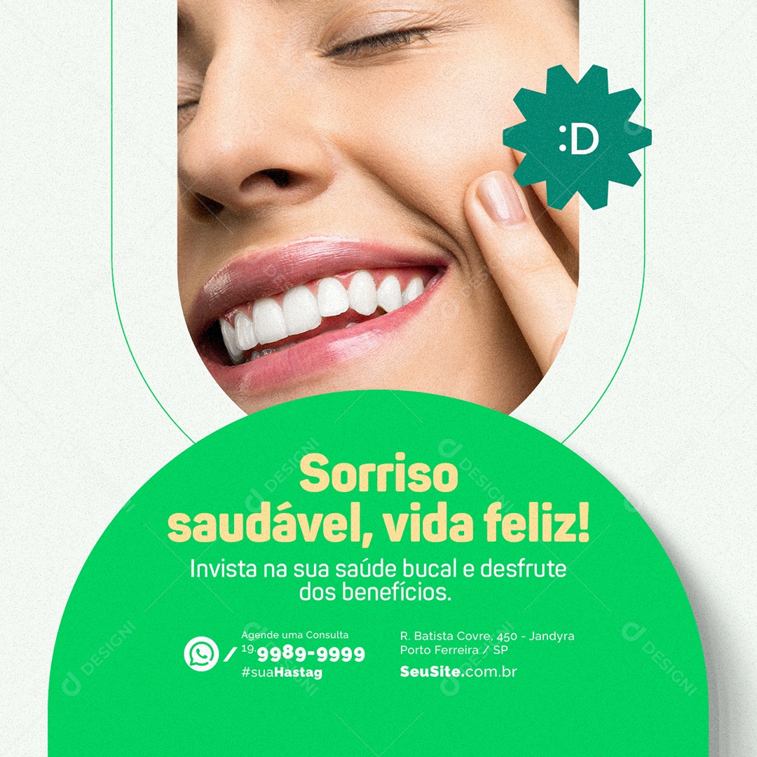 Sorriso Saudável Vida Feliz Dentista Social Media PSD Editável