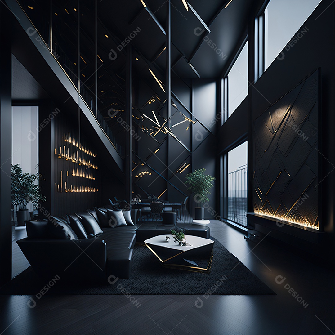 Retrato realista de espaço vital preto dourado