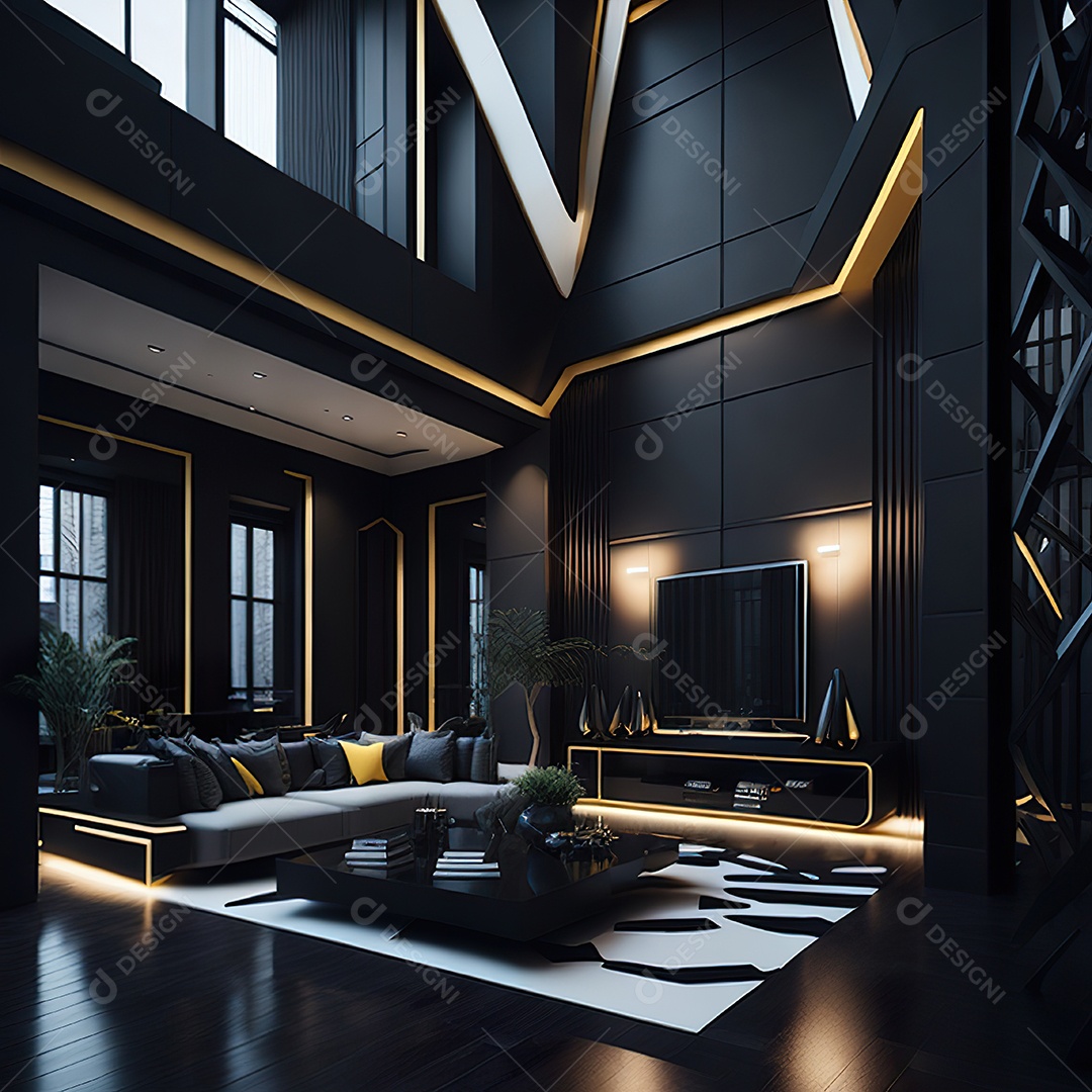 Retrato realista de espaço vital preto dourado