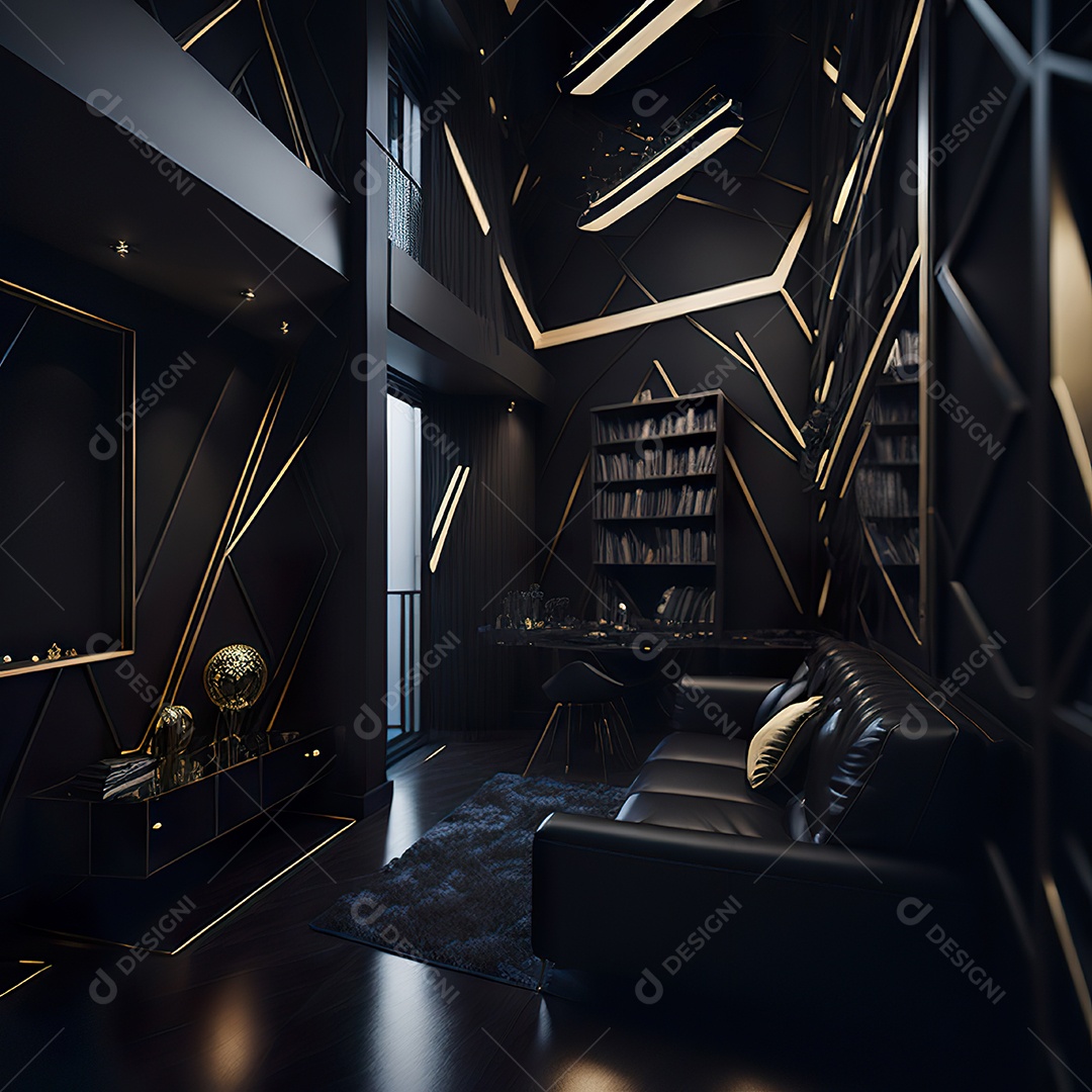 Retrato de sala de estar dourada com preto