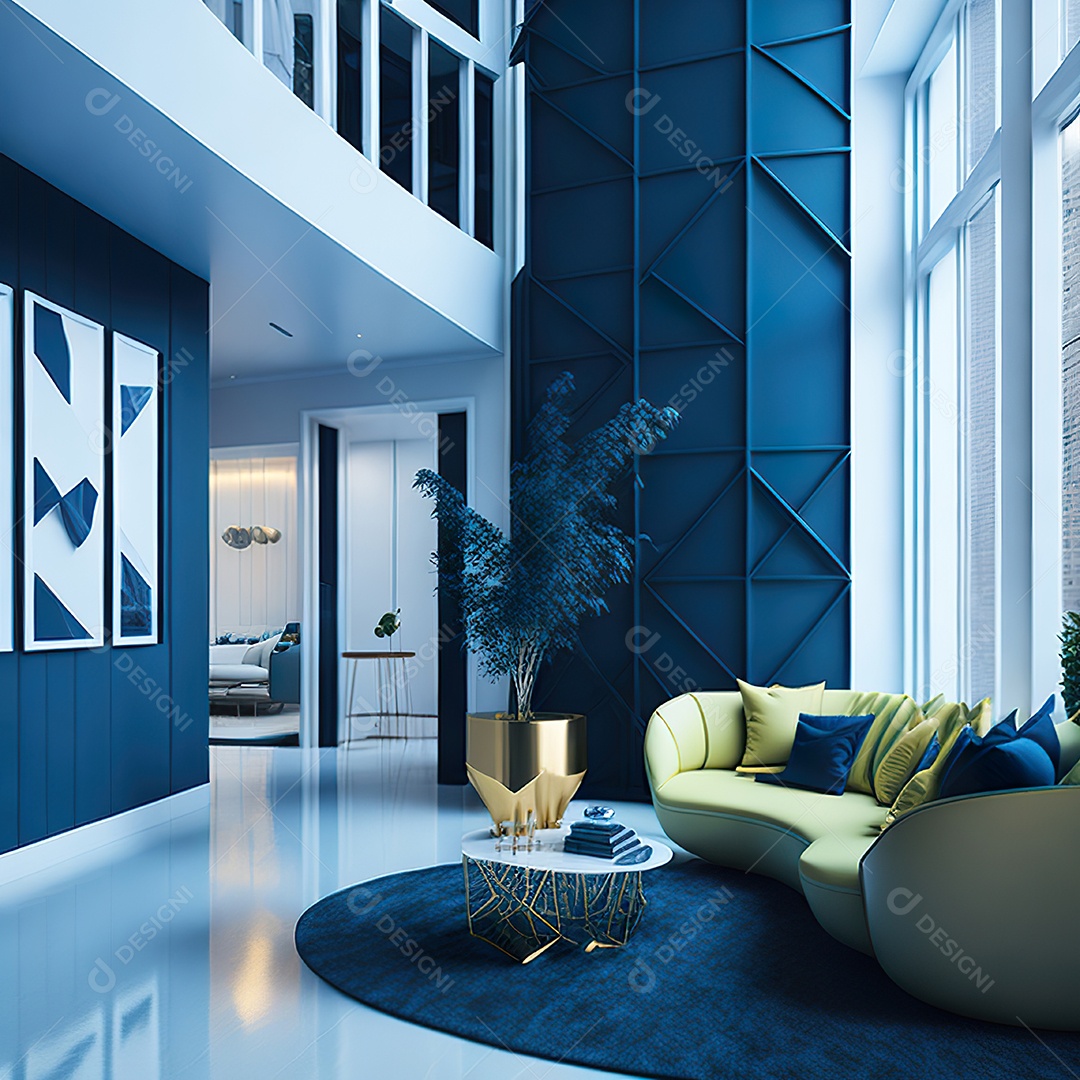 Retrato de Sala azul com dourado