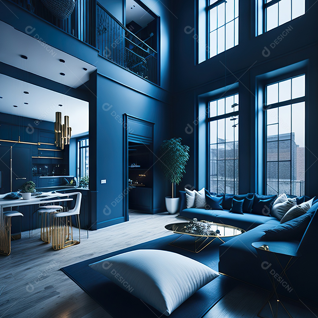 Retrato de Sala azul com dourado