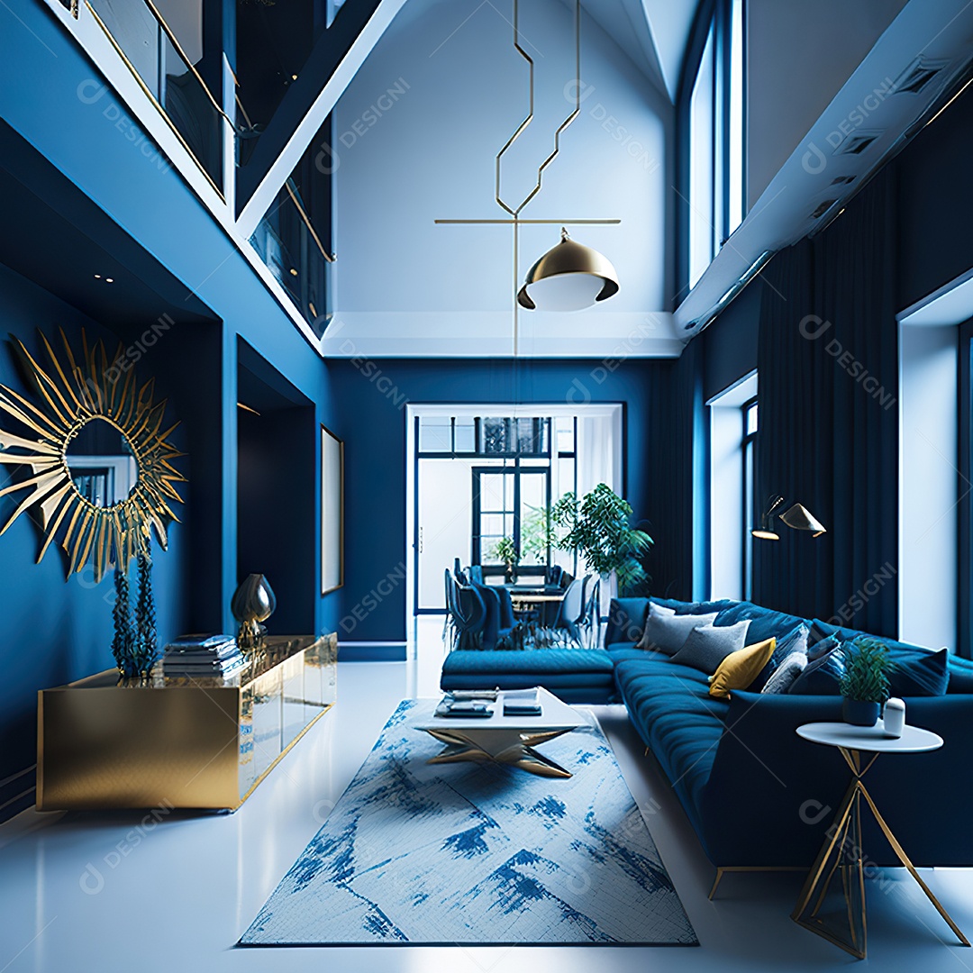 Retrato de Sala azul com dourado