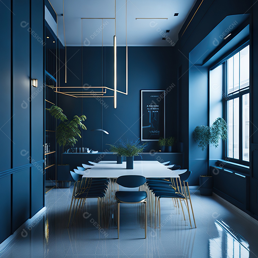 Retrato de Sala azul com dourado