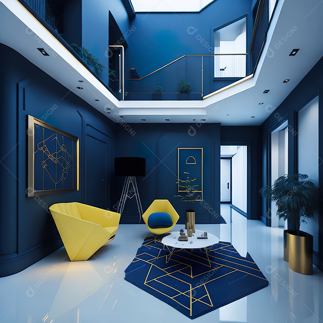 Retrato de Sala azul com dourado