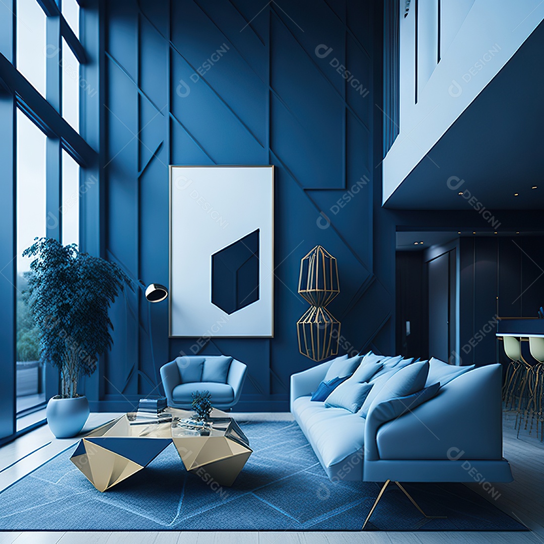 Retrato de Sala azul com dourado