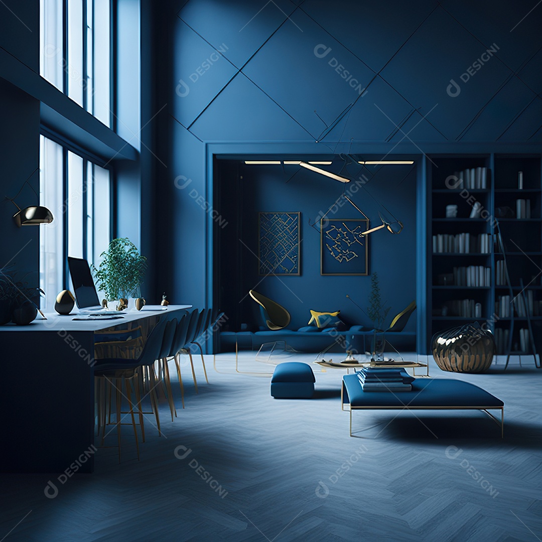 Retrato de Sala azul com dourado