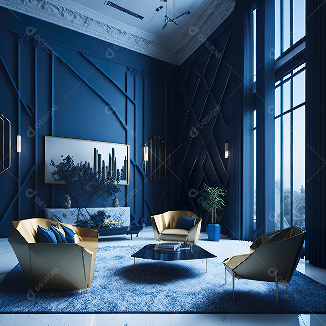 Retrato de Sala azul com dourado