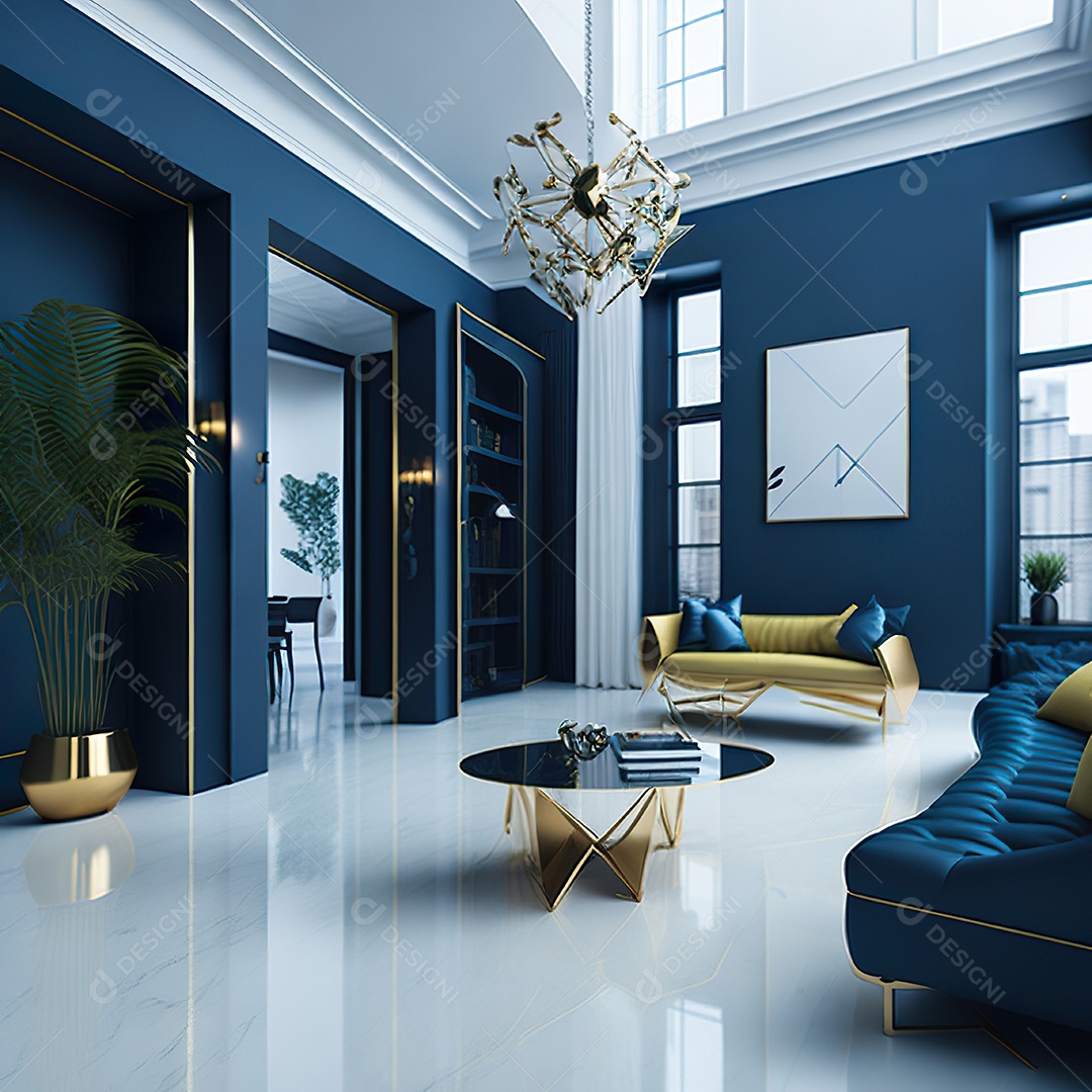 Retrato de Sala azul com dourado