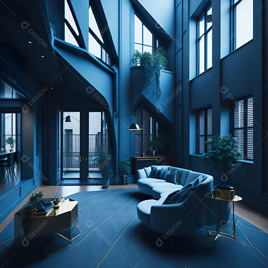 Retrato de Sala azul com dourado