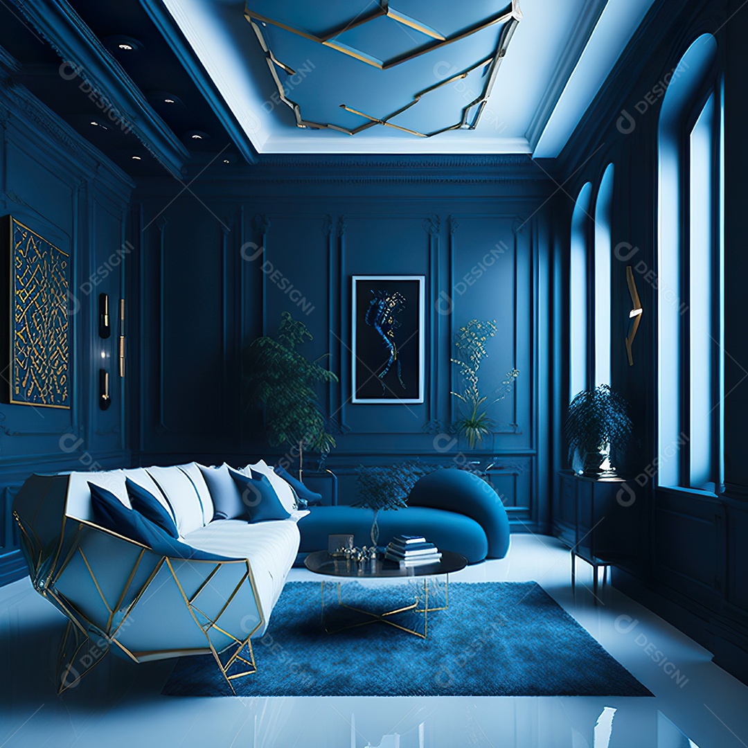 Retrato de Sala azul com dourado