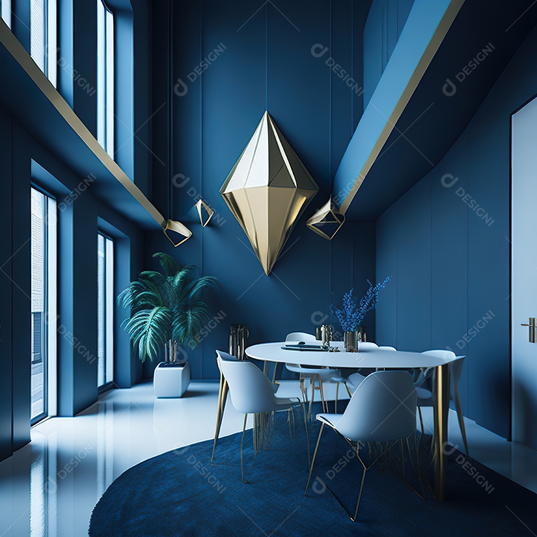 Retrato de Sala azul com dourado