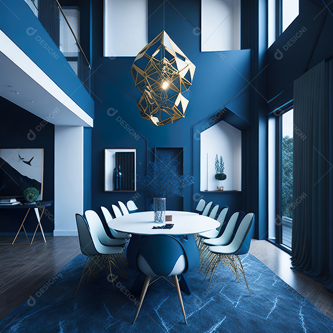 Retrato de Sala azul com dourado