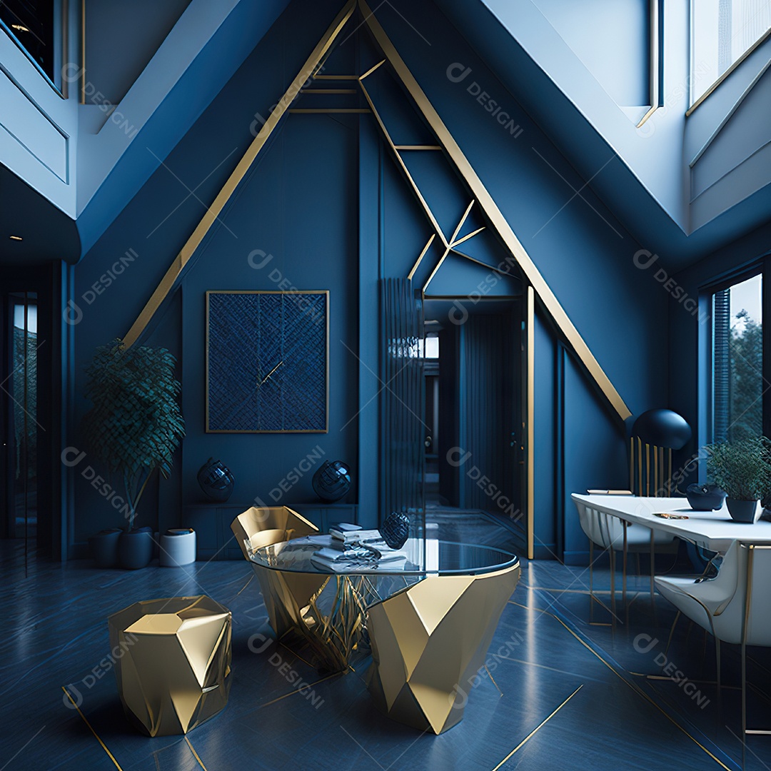 Retrato de Sala azul com dourado