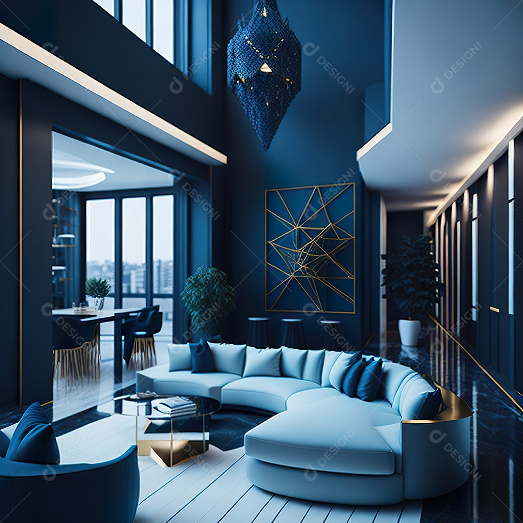 Retrato de Sala azul com dourado