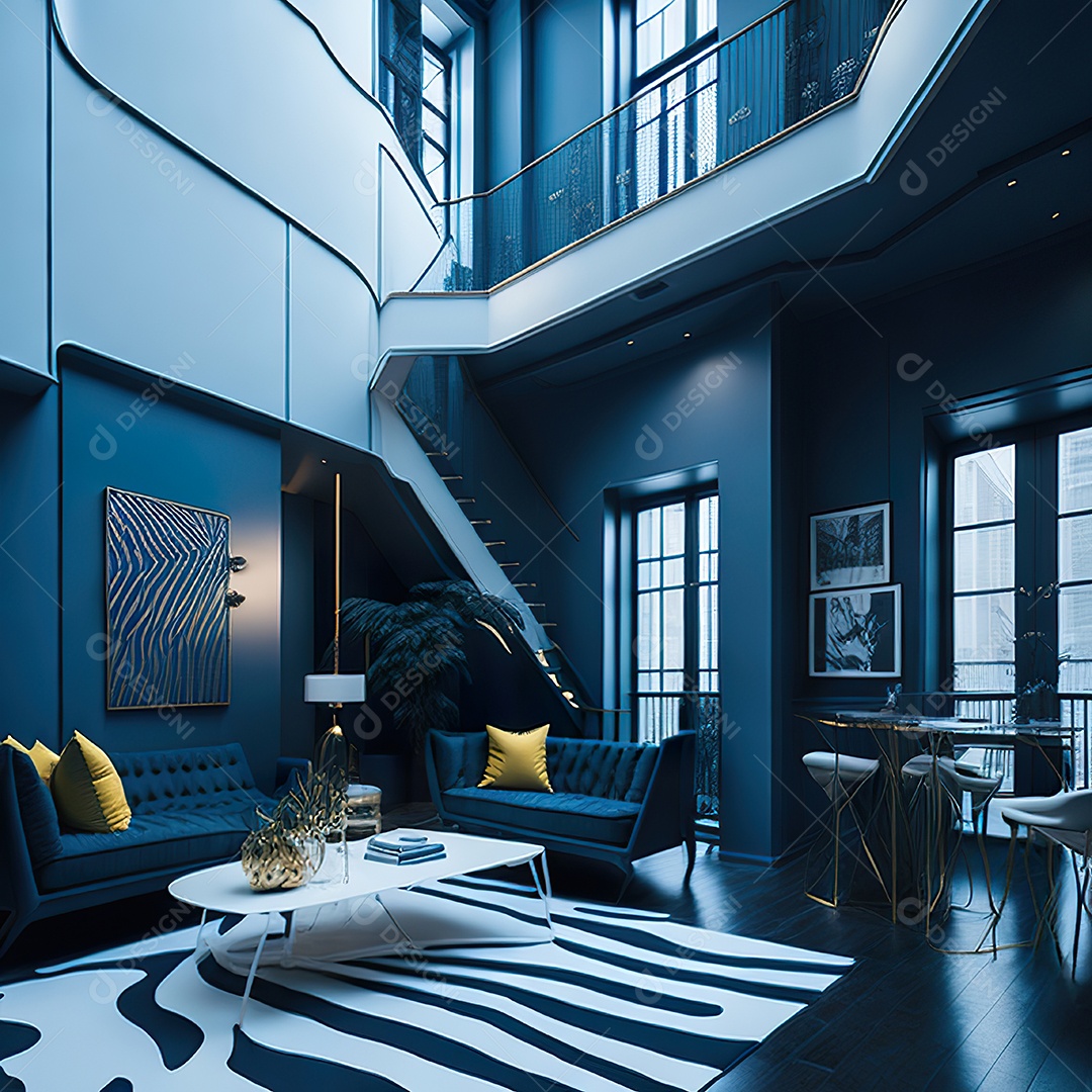 Retrato de Sala azul com dourado