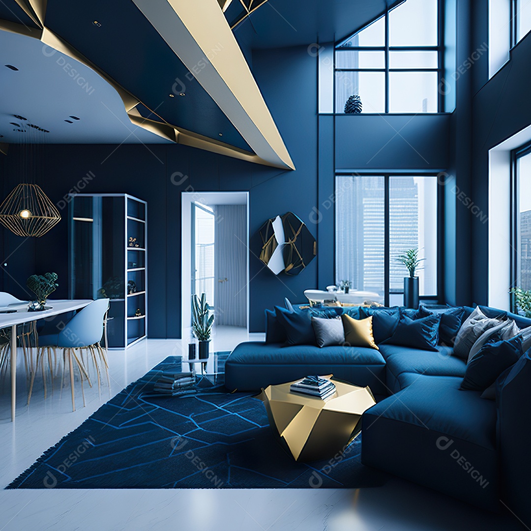 Retrato de Sala azul com dourado