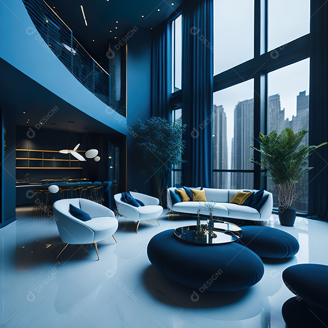 Retrato de Sala azul com dourado