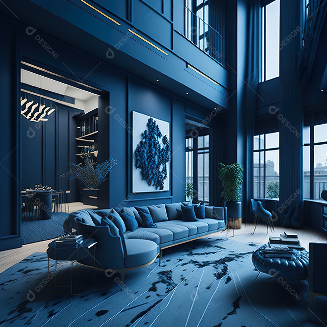 Retrato de Sala azul com dourado