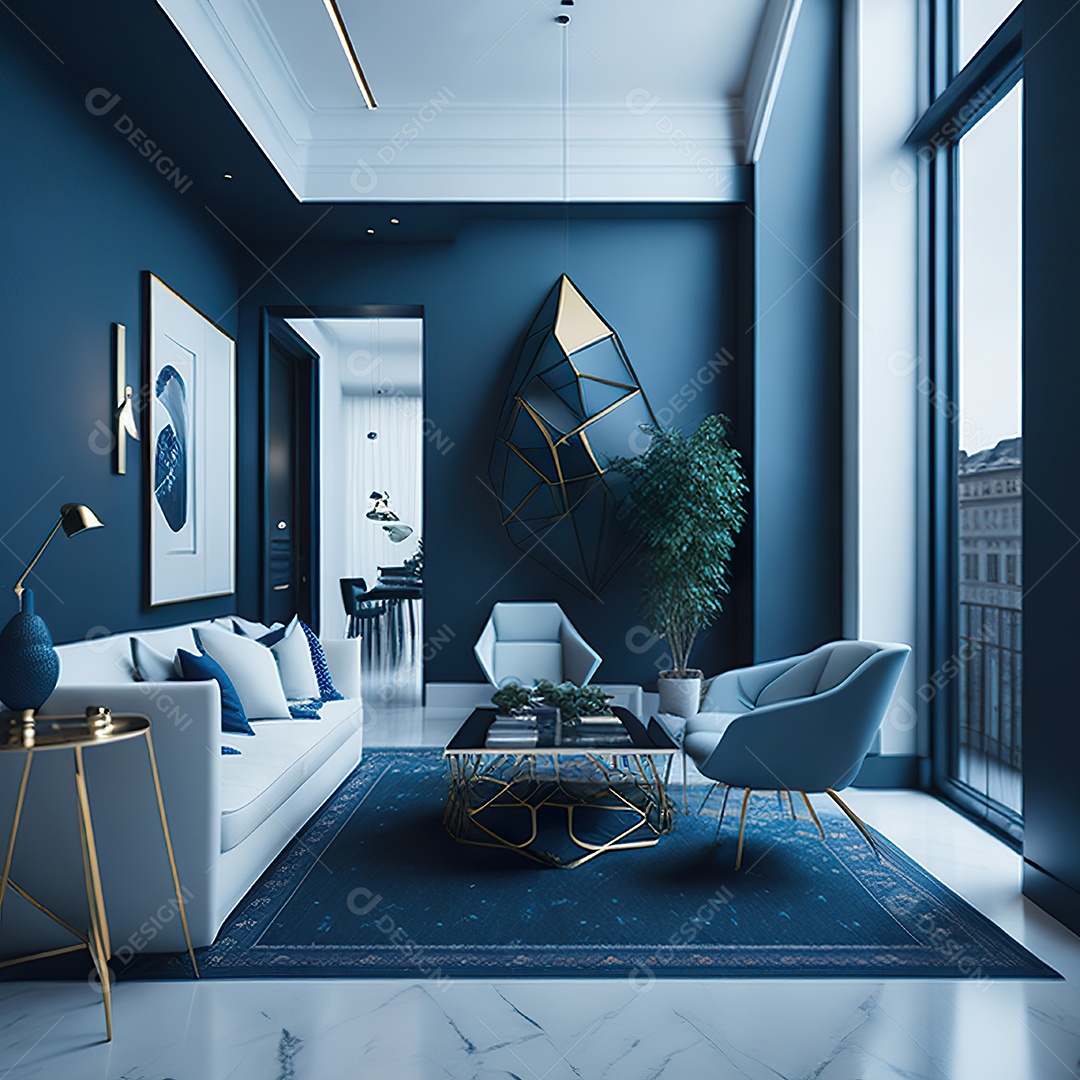 Retrato de Sala azul com dourado