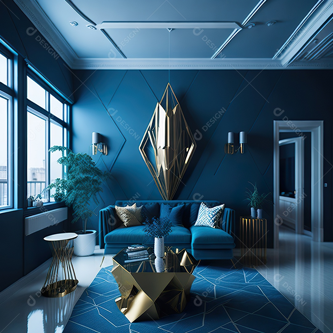 Retrato de Sala azul com dourado