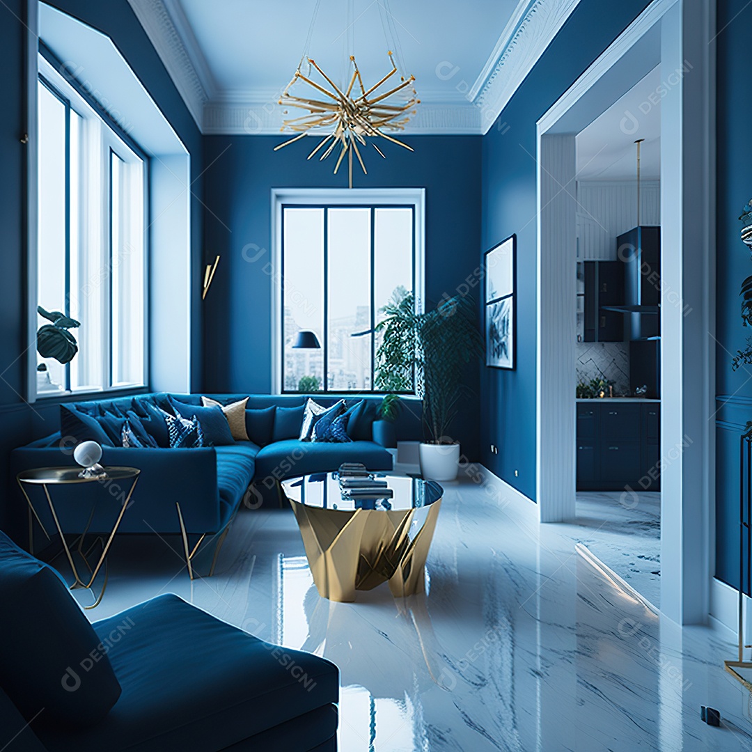 Retrato de Sala azul com dourado