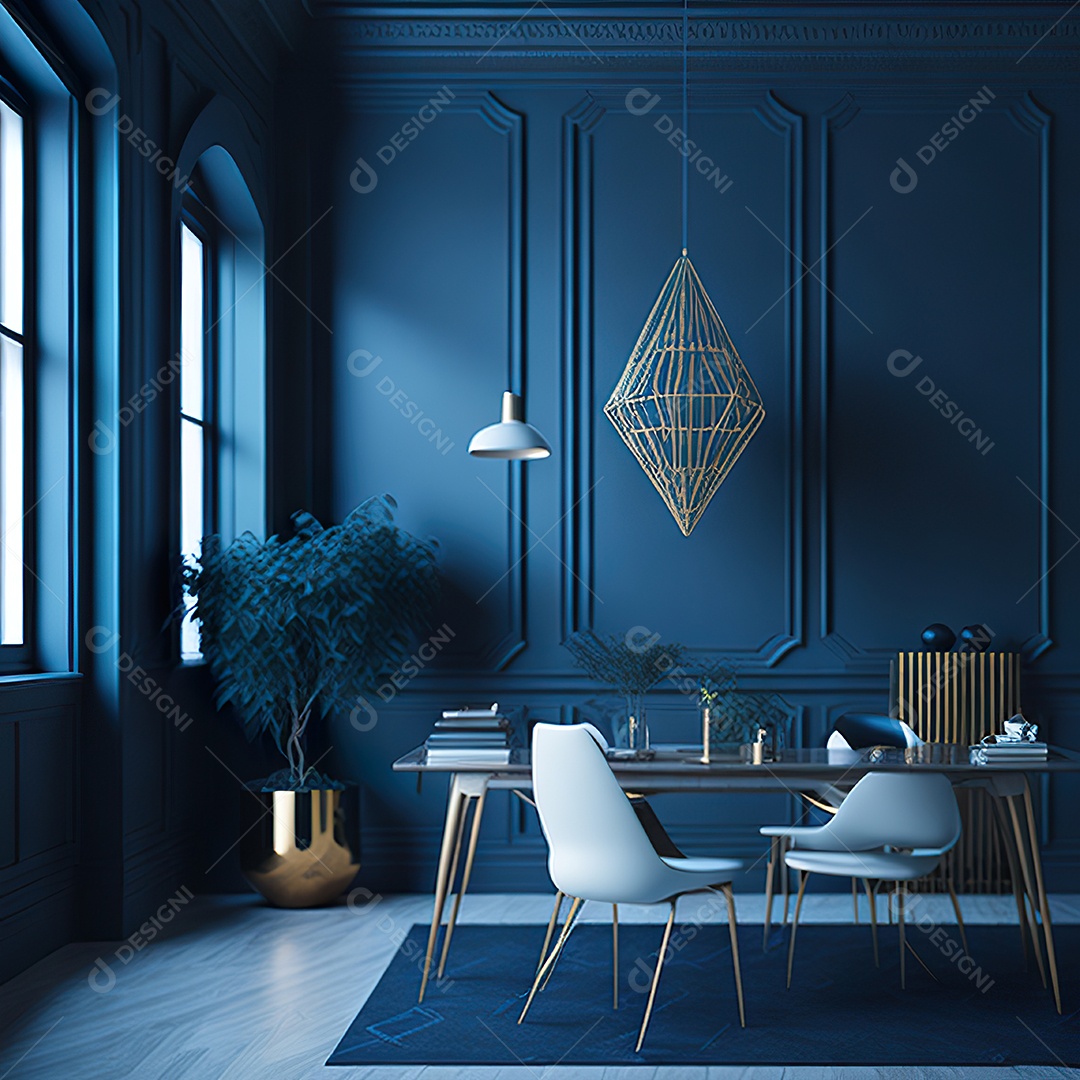 Retrato de Sala azul com dourado