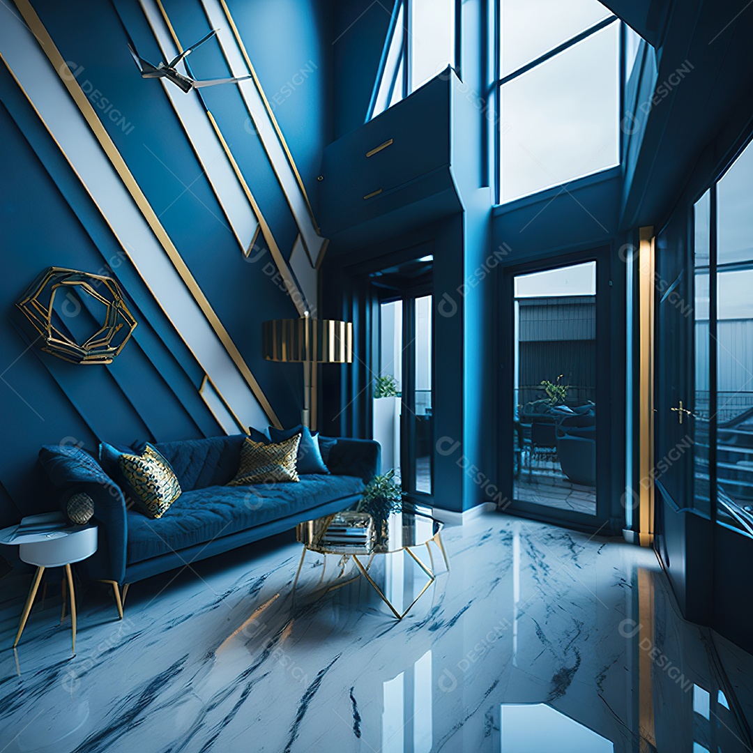 Retrato de Sala azul com dourado