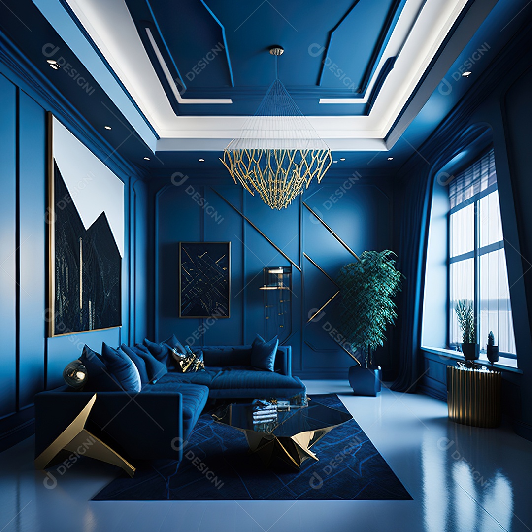 Retrato de Sala azul com dourado