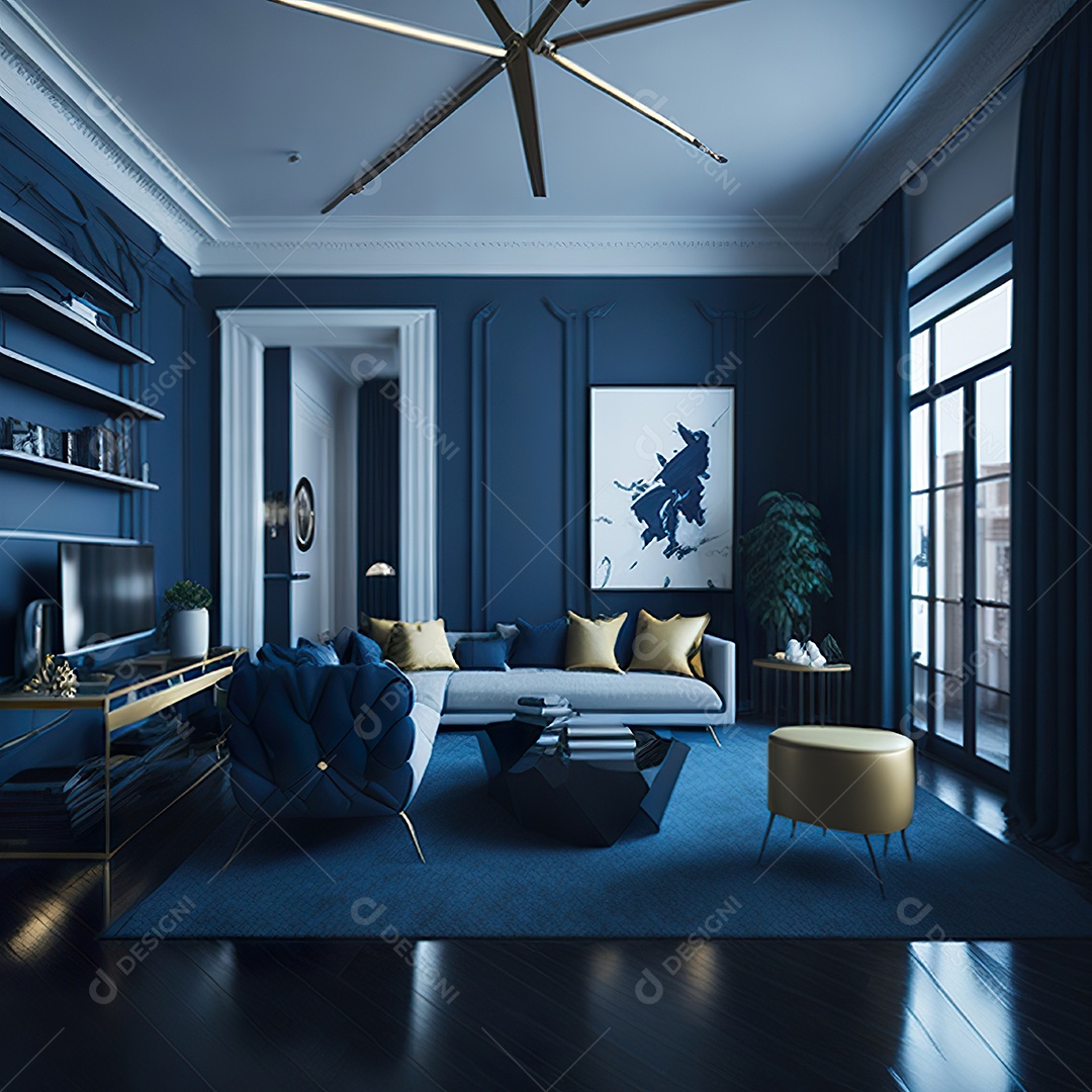 Retrato de Sala azul com dourado