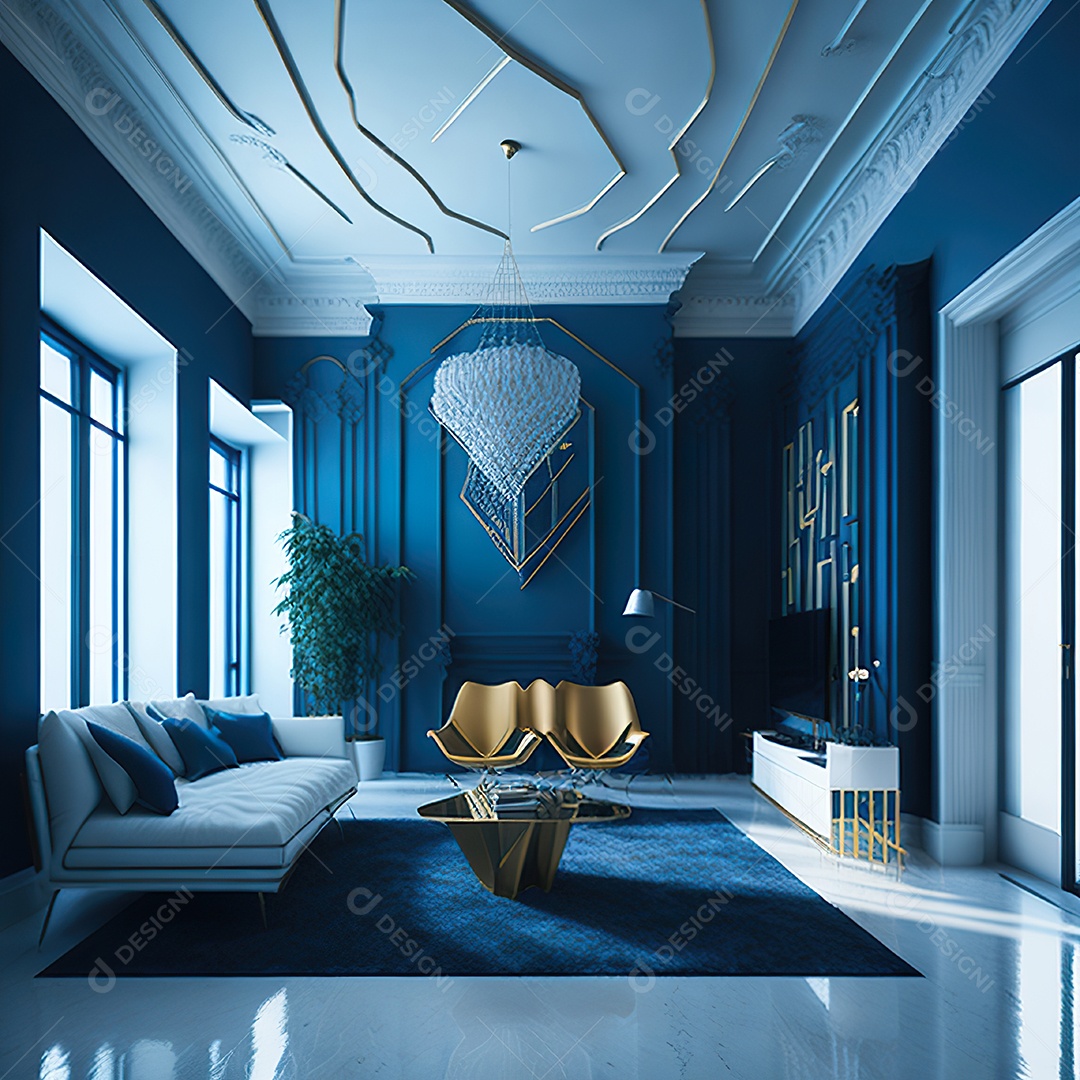 Retrato de Sala azul com dourado