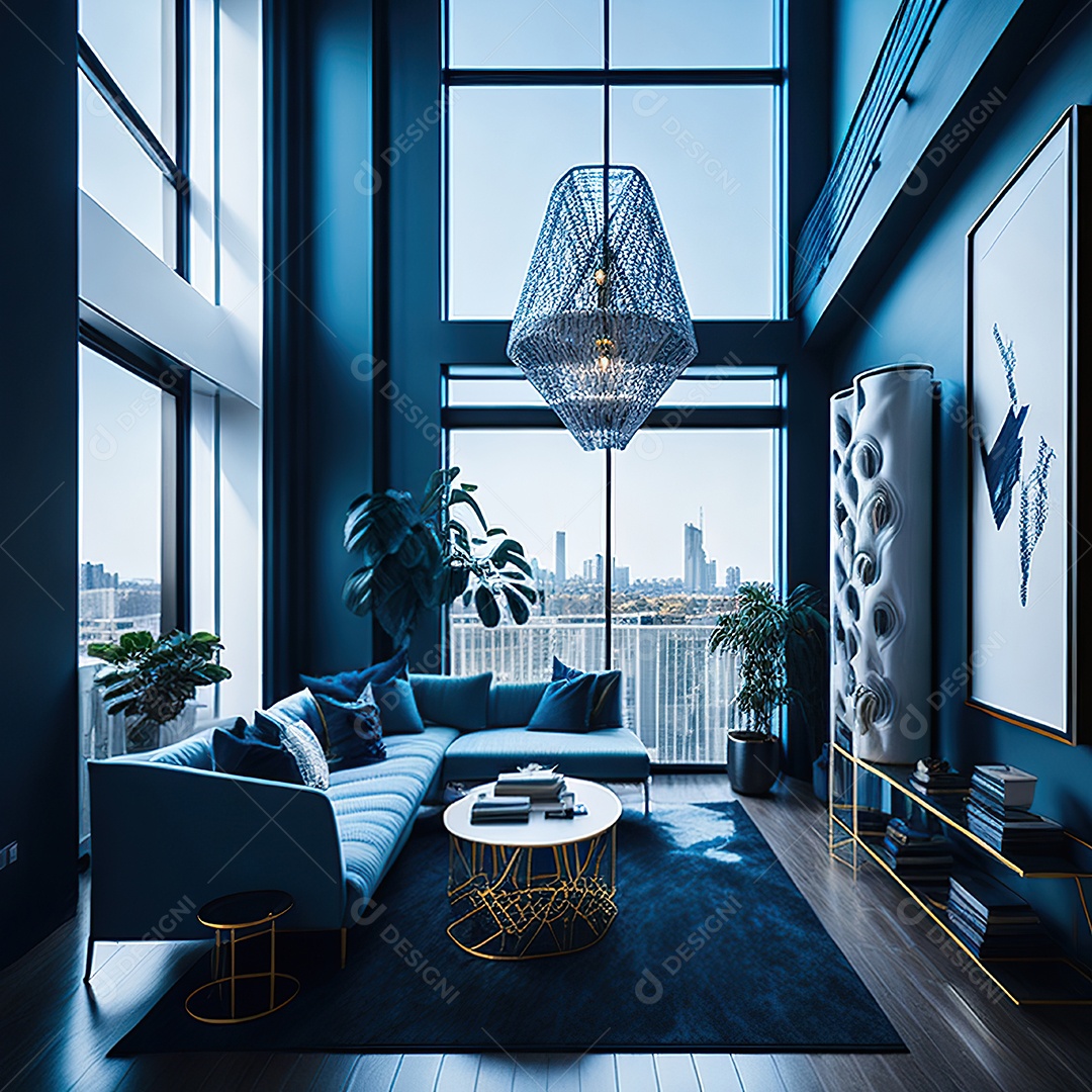 Retrato de Sala azul com dourado