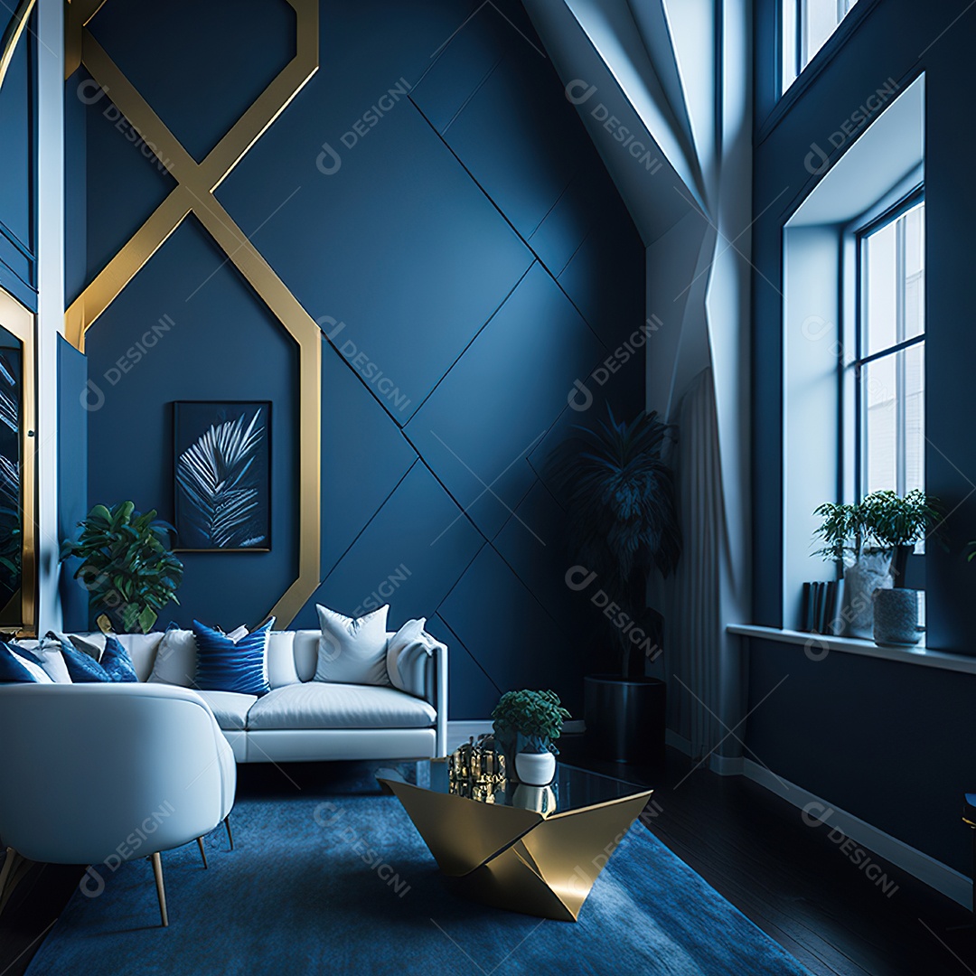 Retrato de Sala azul com dourado