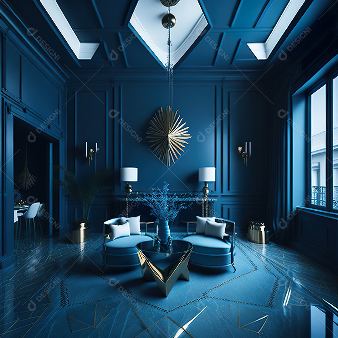 Retrato de Sala azul com dourado