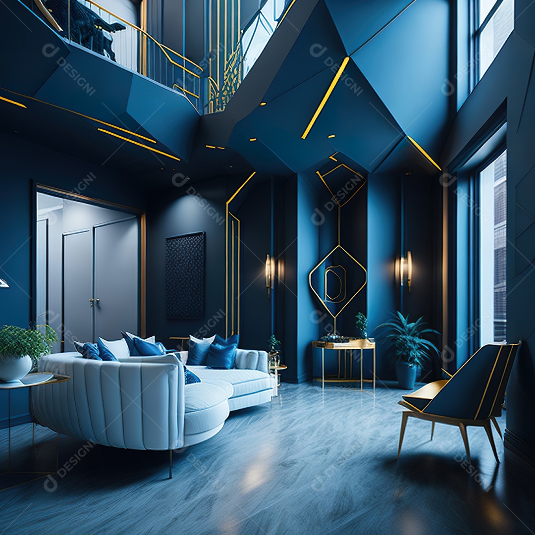 Retrato de Sala azul com dourado