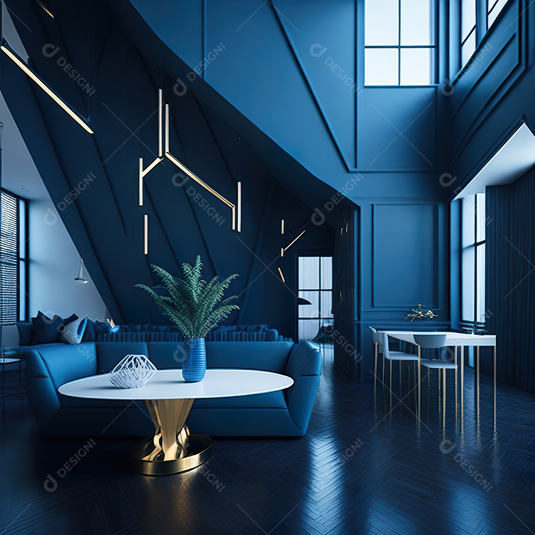 Retrato de Sala azul com dourado