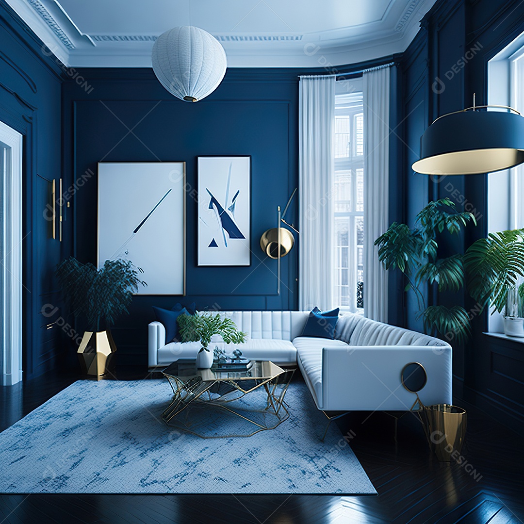 Retrato de Sala azul com dourado