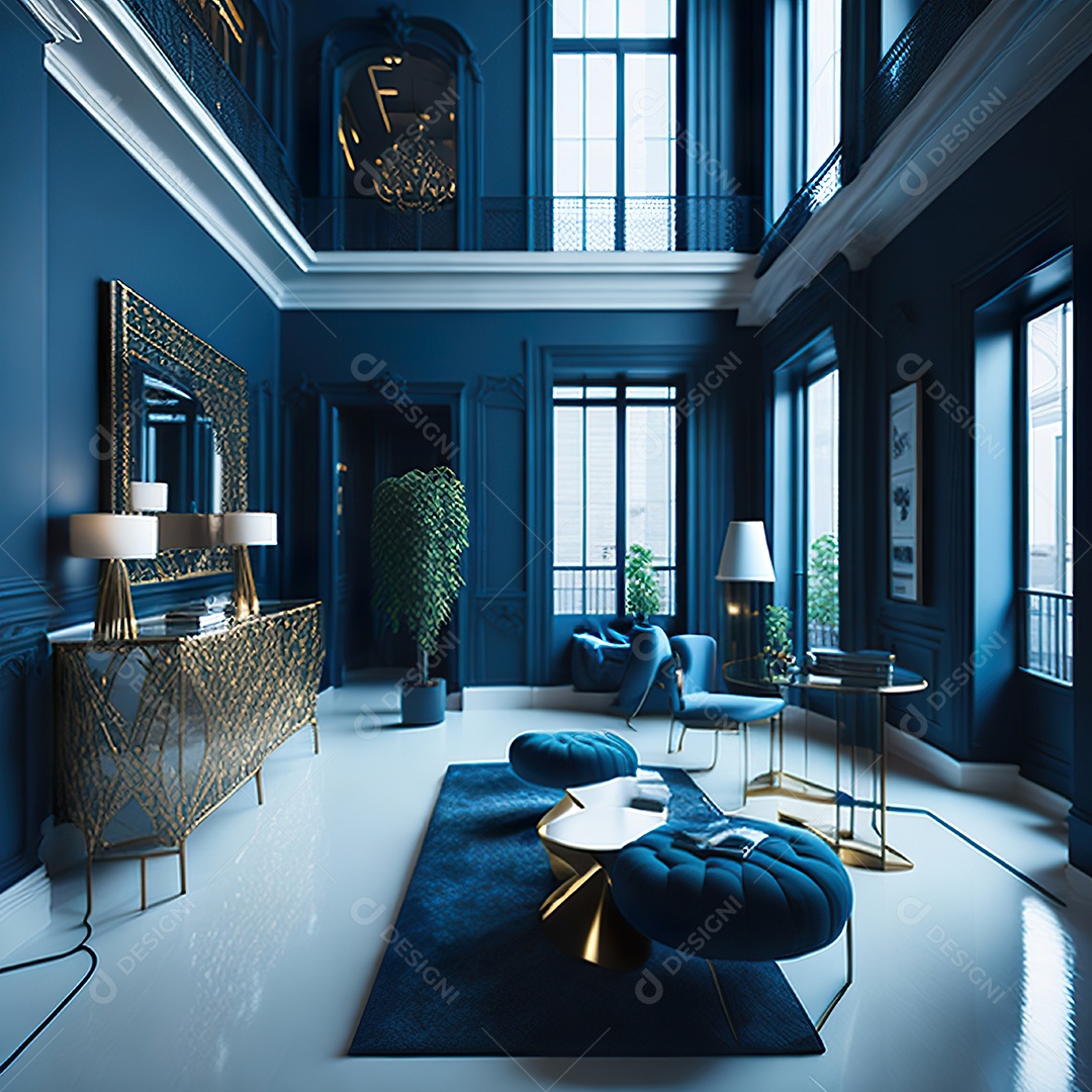 Retrato de Sala azul com dourado