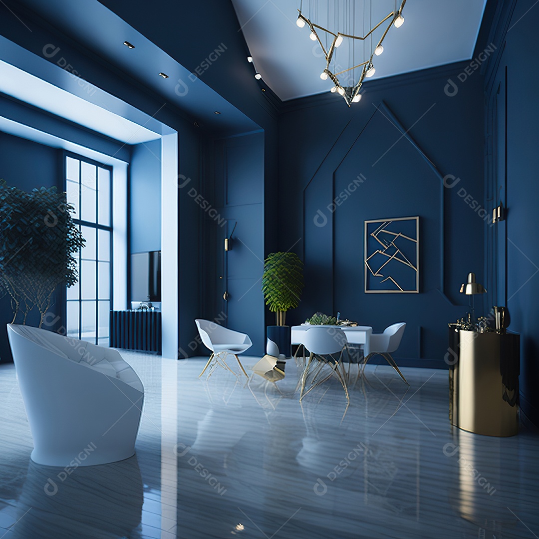 Retrato de Sala azul com dourado