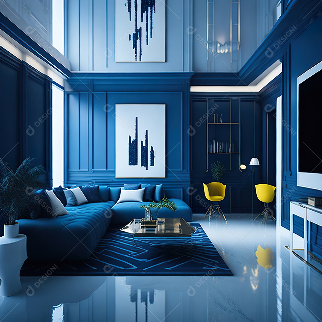 Retrato de Sala azul com dourado