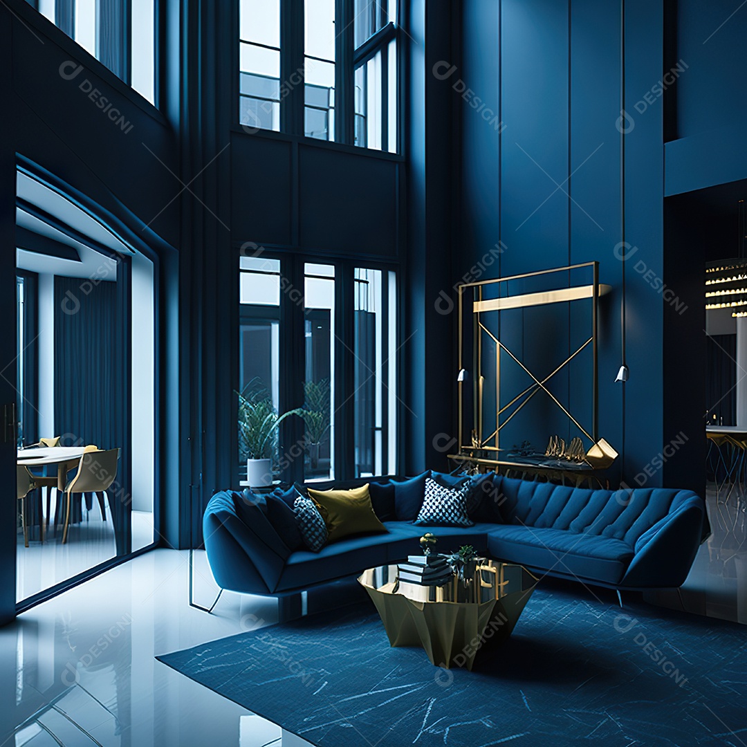 Retrato de Sala azul com dourado