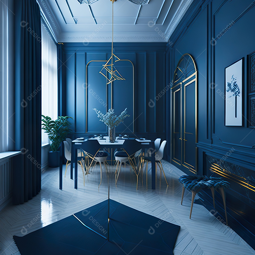 Retrato de Sala azul com dourado