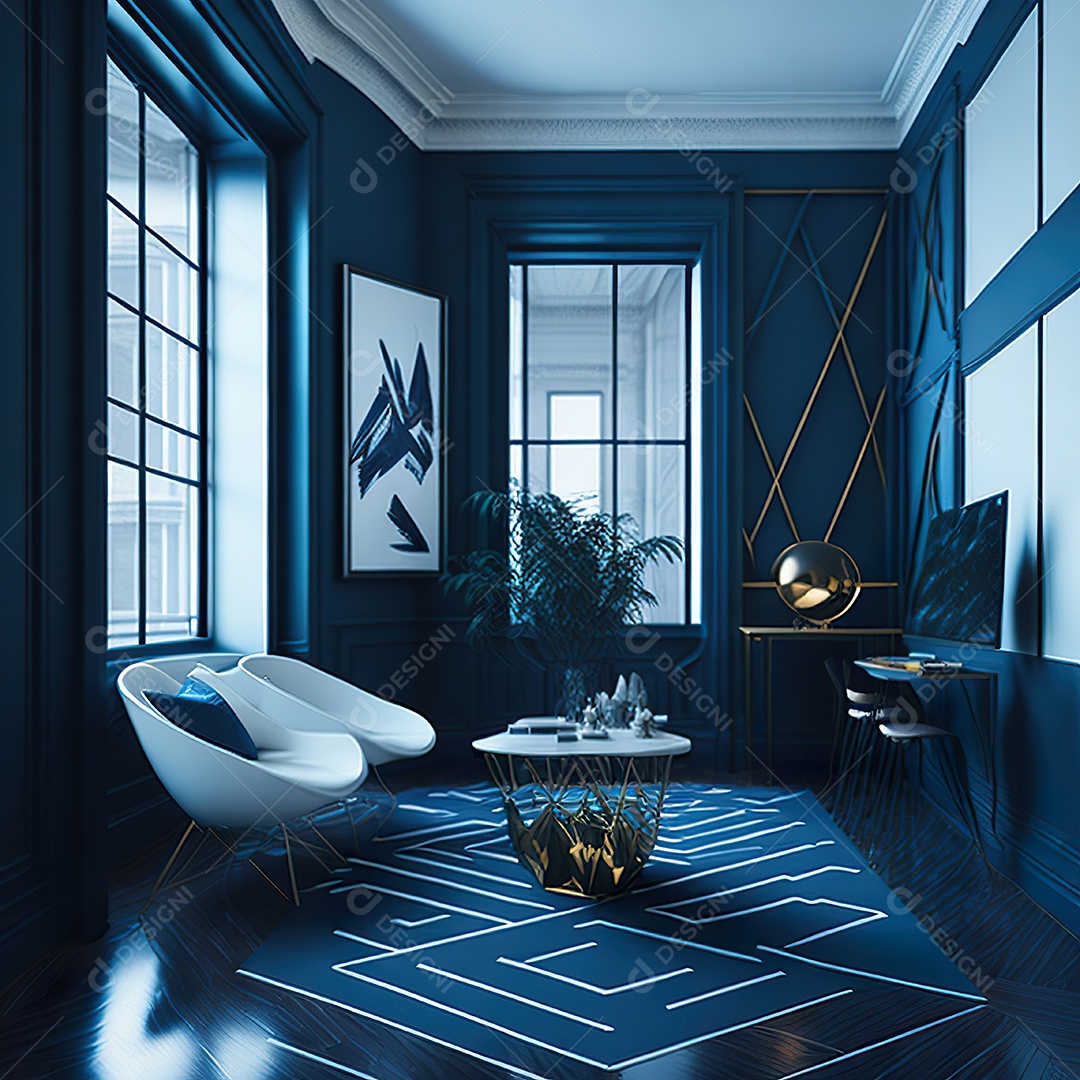 Retrato de Sala azul com dourado