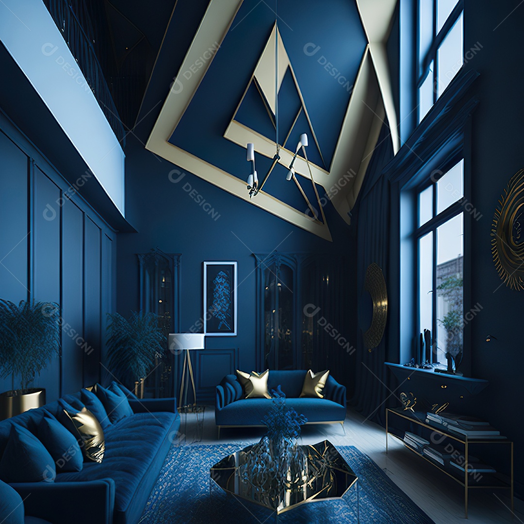 Retrato de Sala azul com dourado