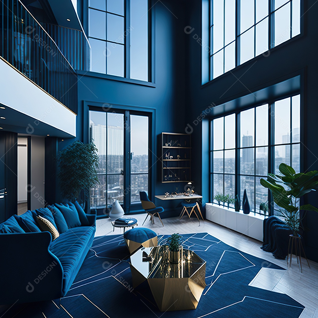 Retrato de Sala azul com dourado