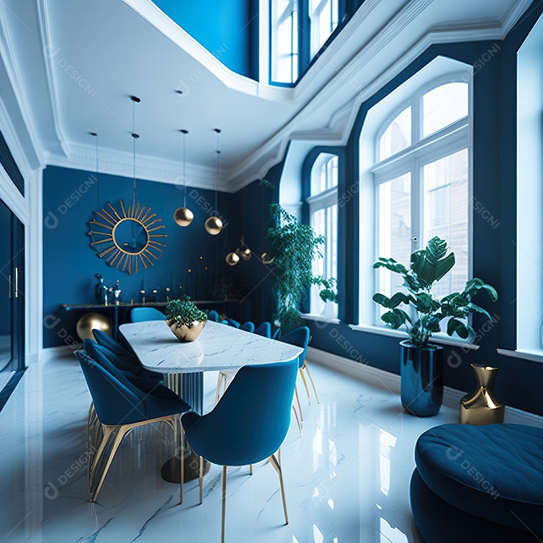 Retrato de Sala azul com dourado