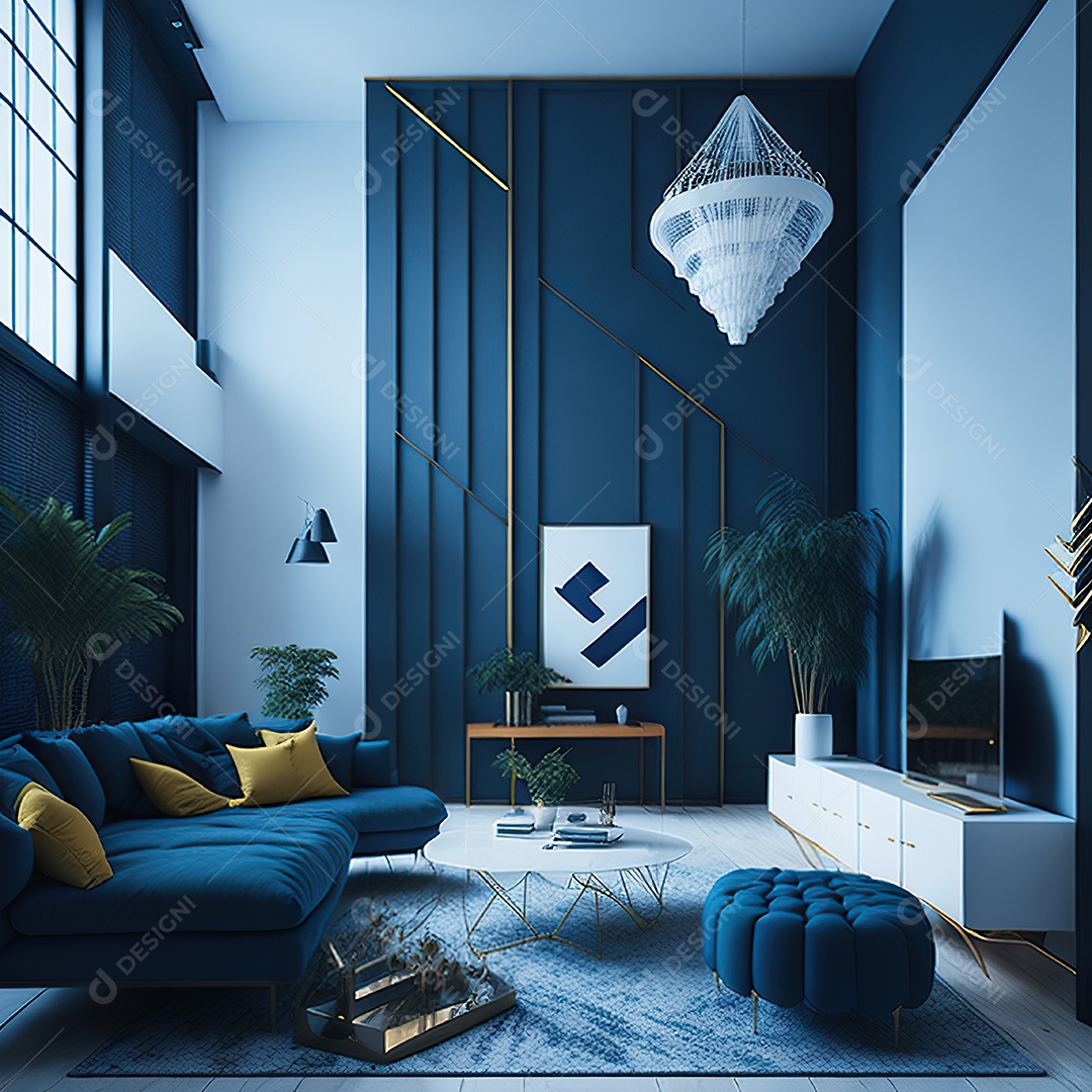 Retrato de Sala azul com dourado