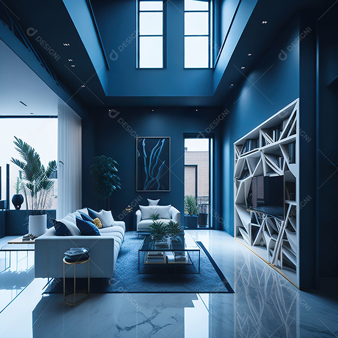 Retrato de Sala azul com dourado