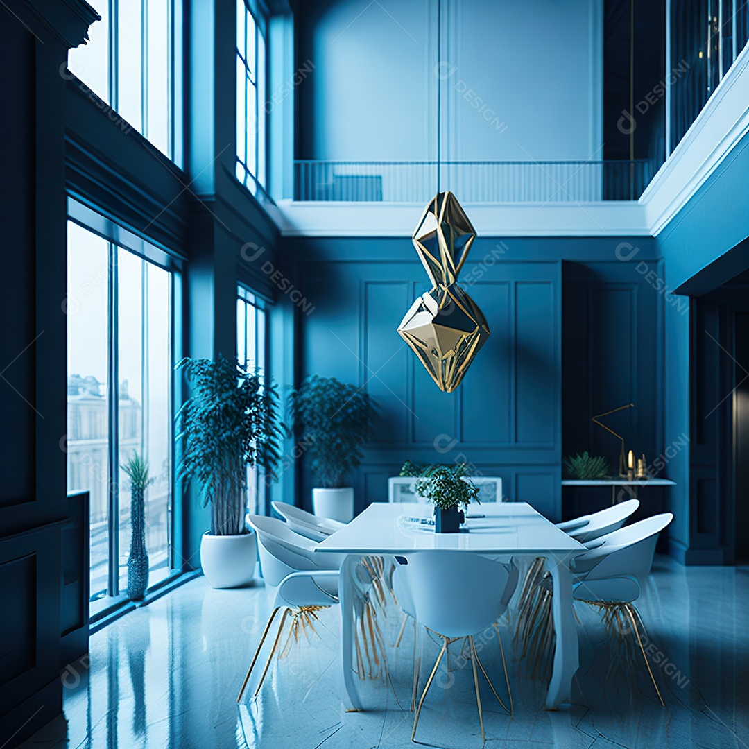 Retrato de Sala azul com dourado